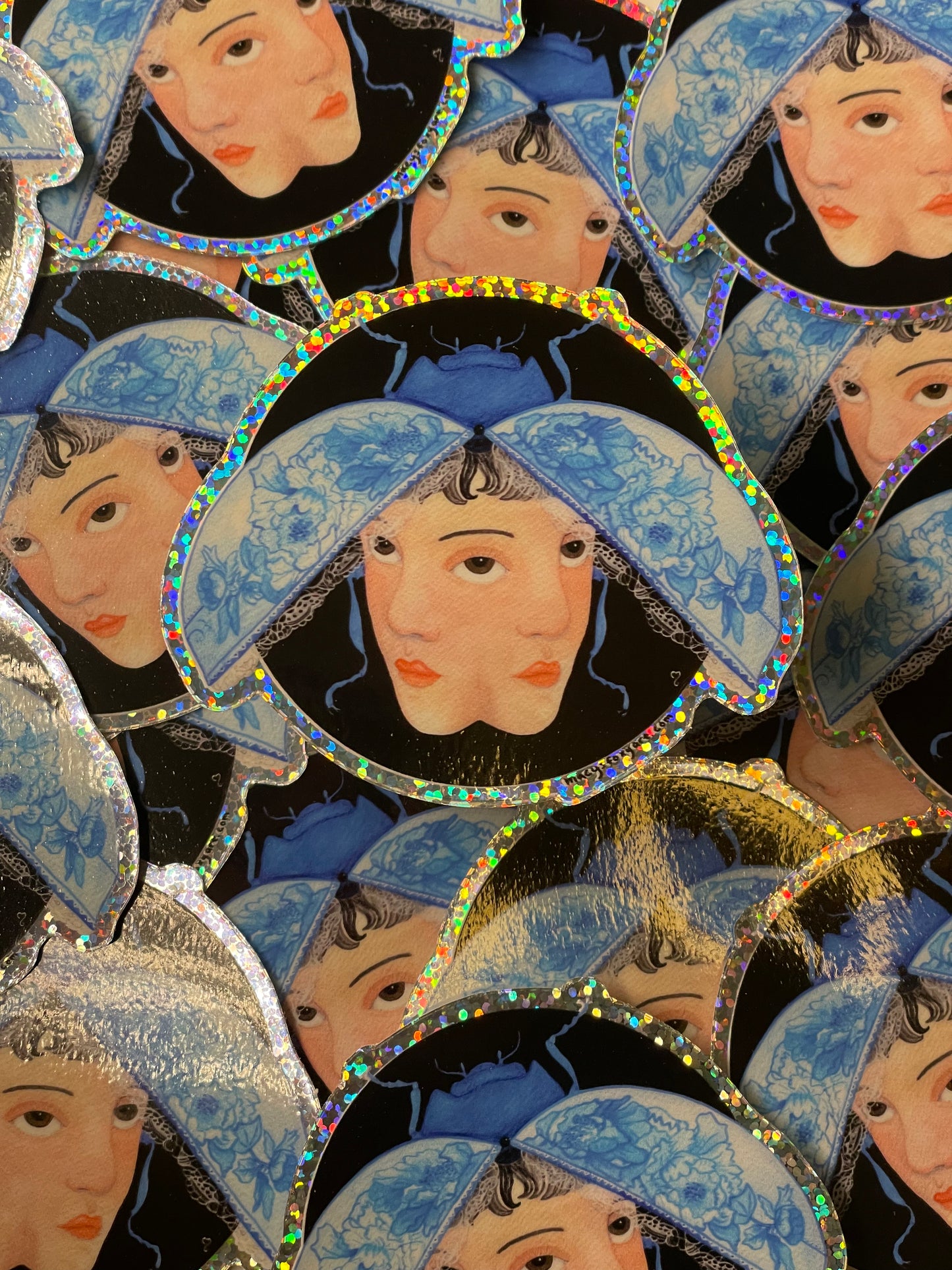 Vinyl glitter stickers - waterproof - blue ladybird
