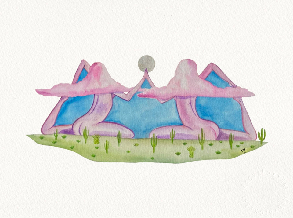 Pink Clouds Mountain Pose - Giclee fine art prints