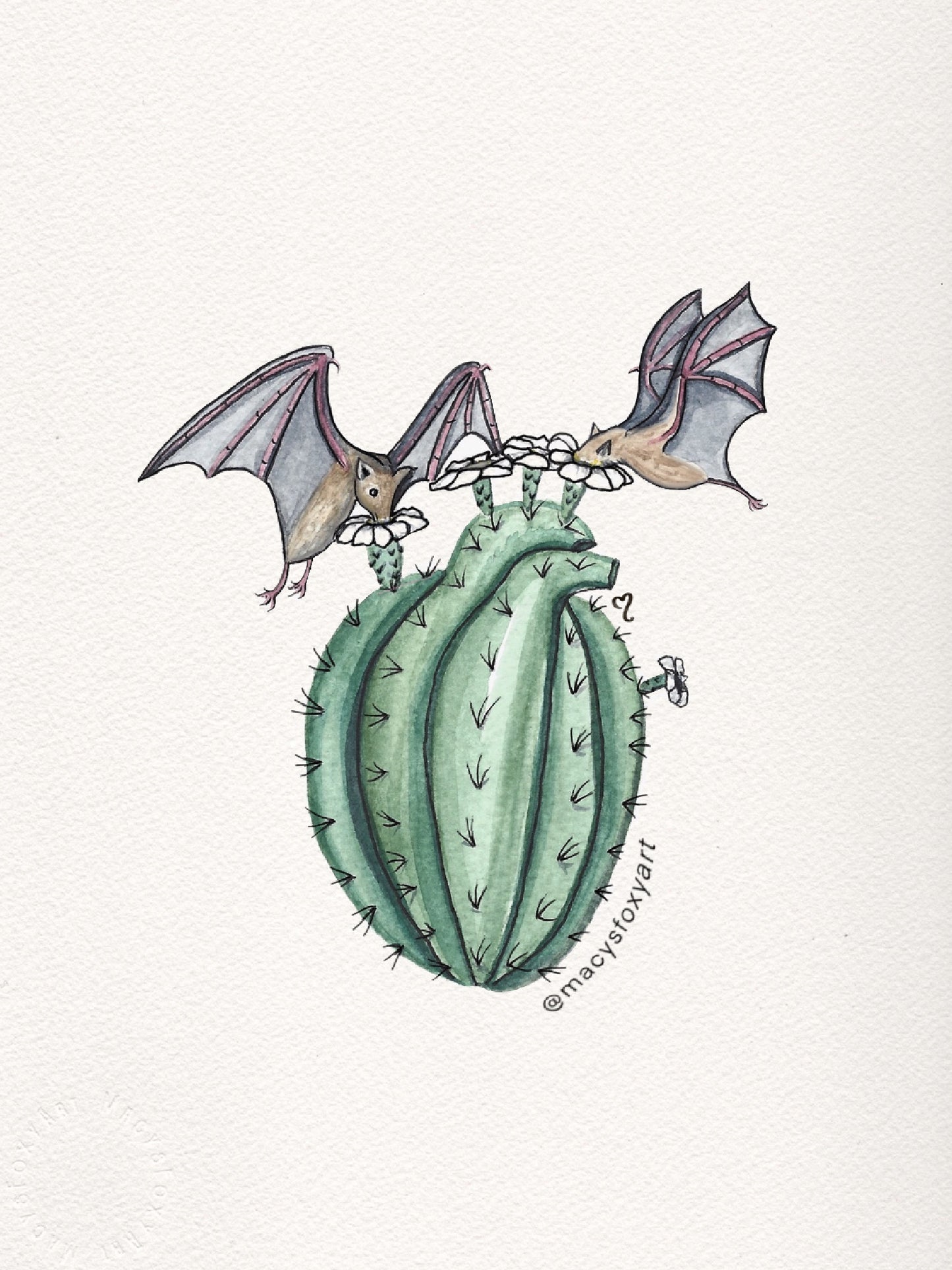 Bats with Saguaro Cactus Heart - Giclee fine art prints